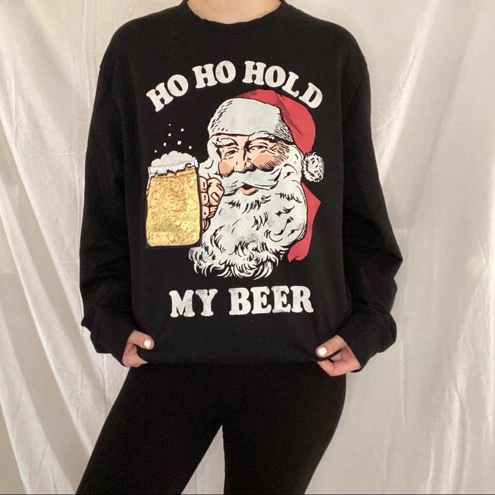 Santa Ho Ho Hold My Beer Black Christmas Crewneck - Picture 2 of 8